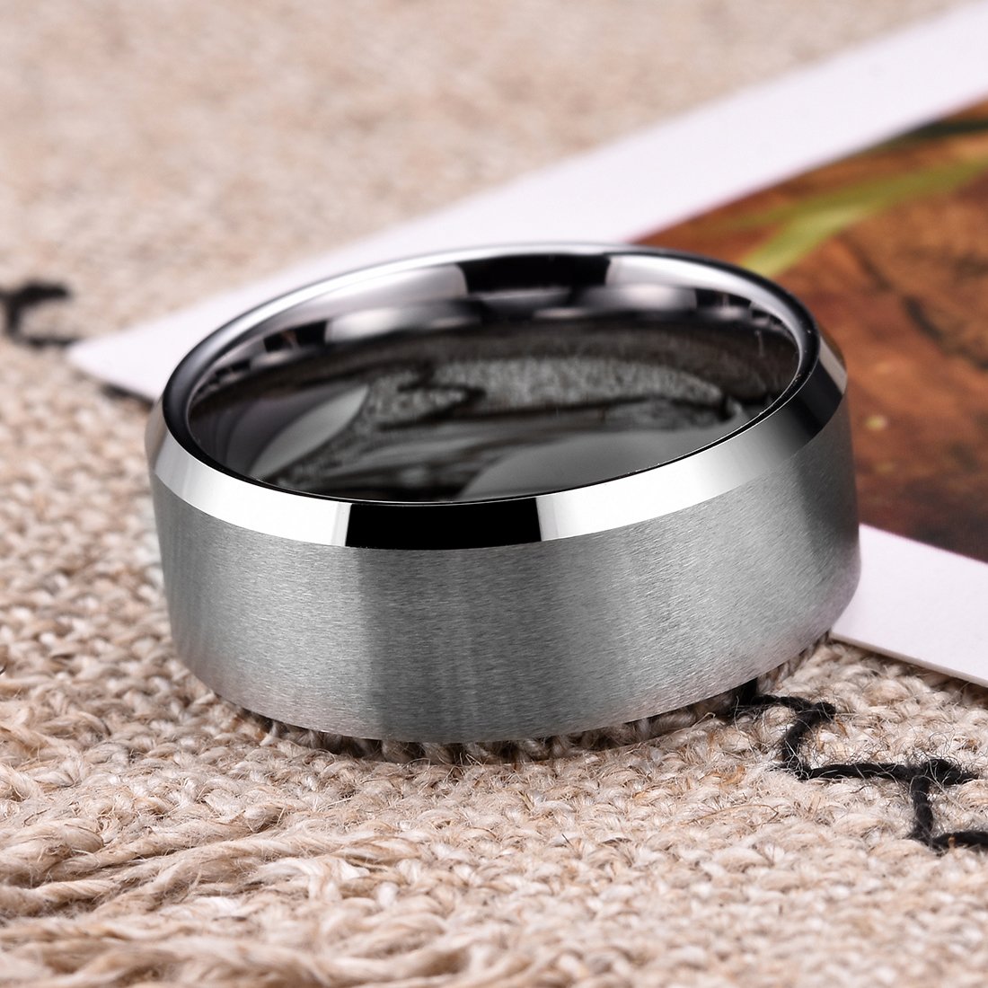 King Will 10mm Silver Men's Wedding Ring - Brushed Matte Finish, Beveled Polished Edge, Comfort Fit Size 9.5