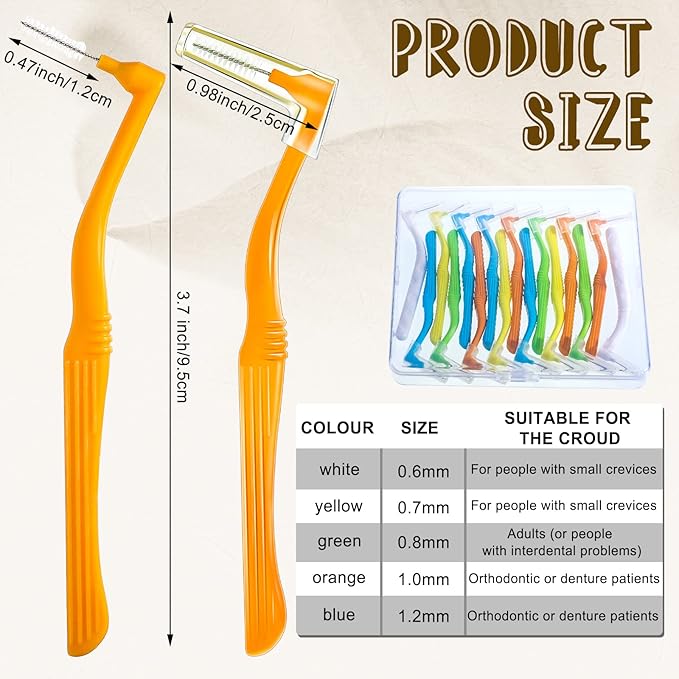 Honeydak 50 Pcs L-Shaped Interdental Brushes 5 Sizes Dental Braces Toothbrush Soft with Non-Slip Handle Angled Head Tooth Picks Floss Sticks Dental Floss Brushes for Oral Cleaning
