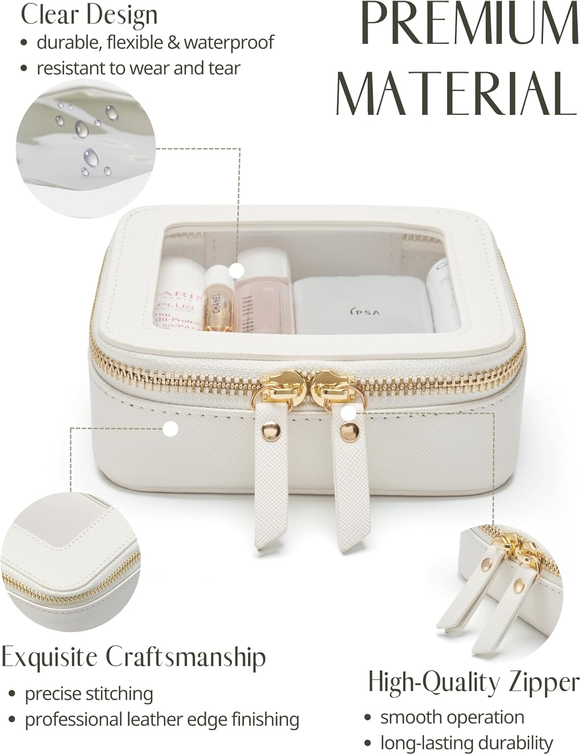 Popvibe Clear Makeup Bag Travel Cosmetic Case Transparent Toiletry Bag with Zipper, Portable Make Up Organizer Traveling Compact Car Bag for Essentials