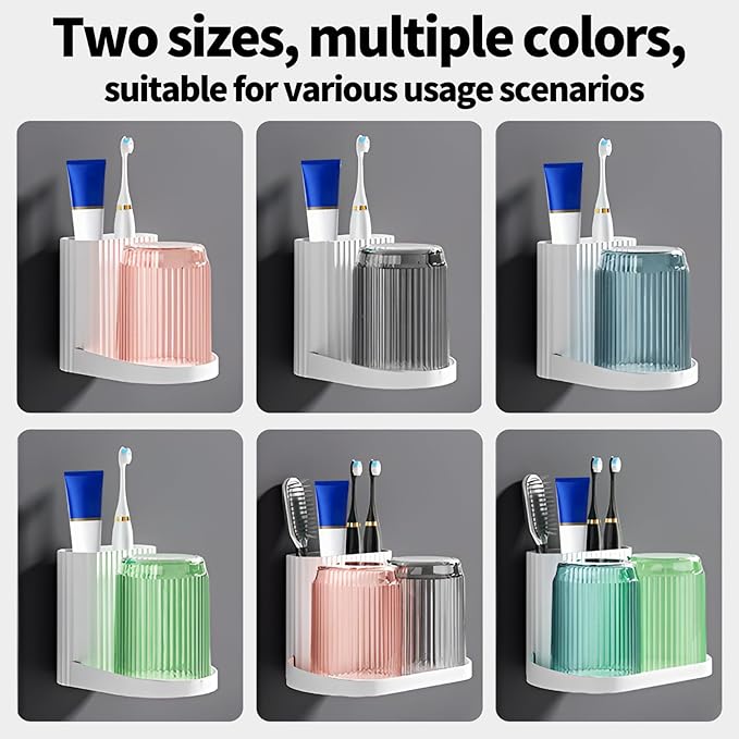 Toothbrush Holder,Bathroom Toothbrush Holder Suitable for Bathroom Organizer Place The Cup Upside Down to Drain Bathroom Stands for Storing Toothpaste Toothbrushes and Other Toiletries (Gray + Pink)