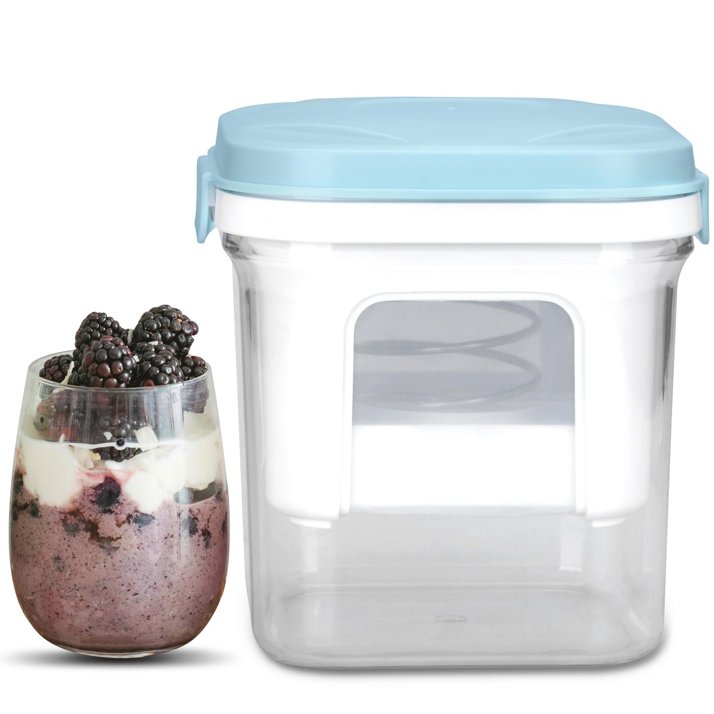 Party Desserts Greek Yogurt Strainer with Lid, Yogurt Maker, Yoghurt Filter with Ultra Fine Nylon Mesh Strainer & Pressure Filtration, 1.5Qt Thick & Creamy Greek Yogurt, BPA-Free, Aqua Blue