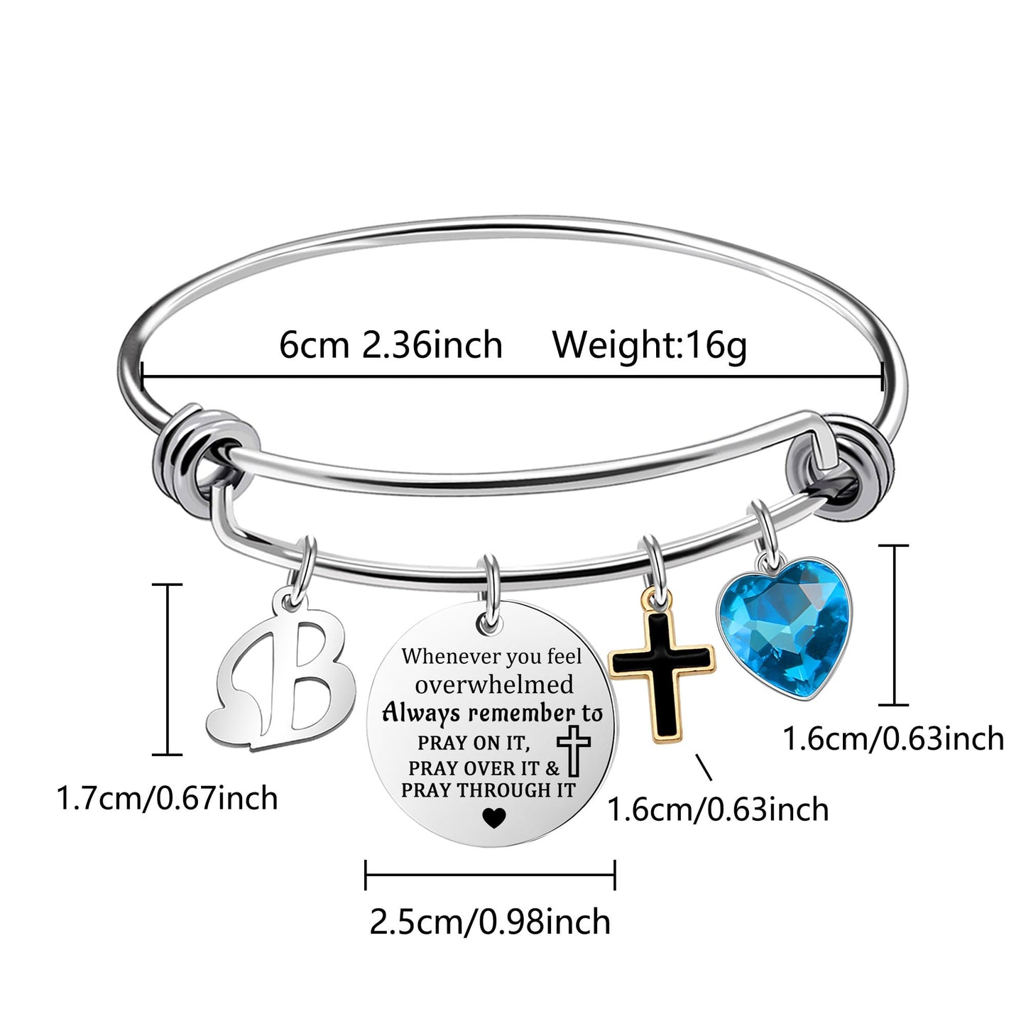 bifriend Inspirational Bracelet for Women, Initial Letter Charm bracelet for Female Cross Motivational Gifts for Her Daughter Sister Friends Back to School Birthday Christmas Presents (B)