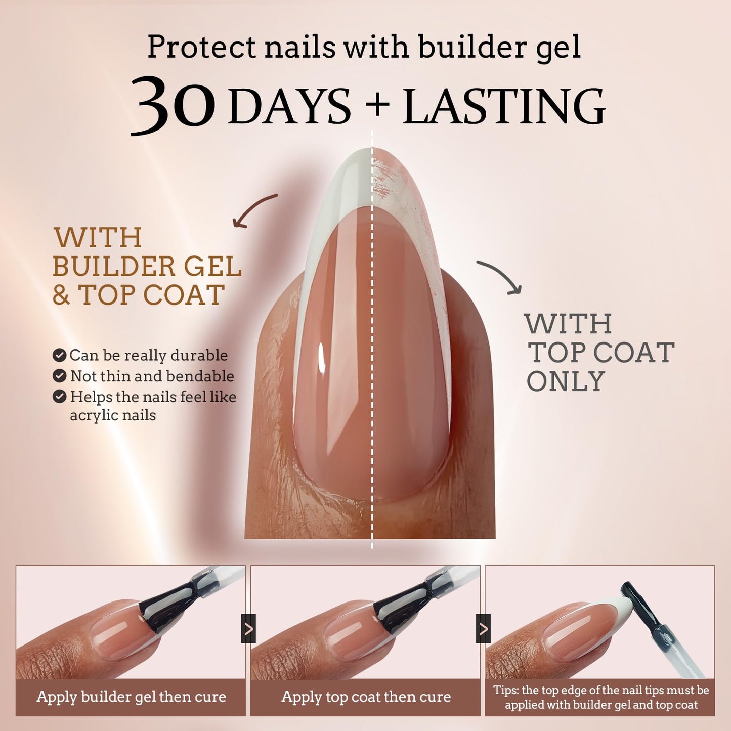 BTArtboxnails French Tip Press on Nails - Fake Nails Brown Short Coffin XCOATTIPS, No Need to File Gel Nail Tips for Nail Art Easy DIY