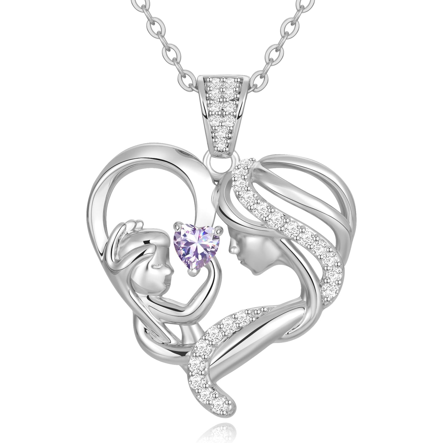 Zifeel Mothers Day Gifts for Mom Wife Her Grandma, S925 Sterling Silver Birthstone Necklaces Jewelry for Women, Mother's Day Love Heart Pendant Necklace for Anniversary Birthday Christmas Day