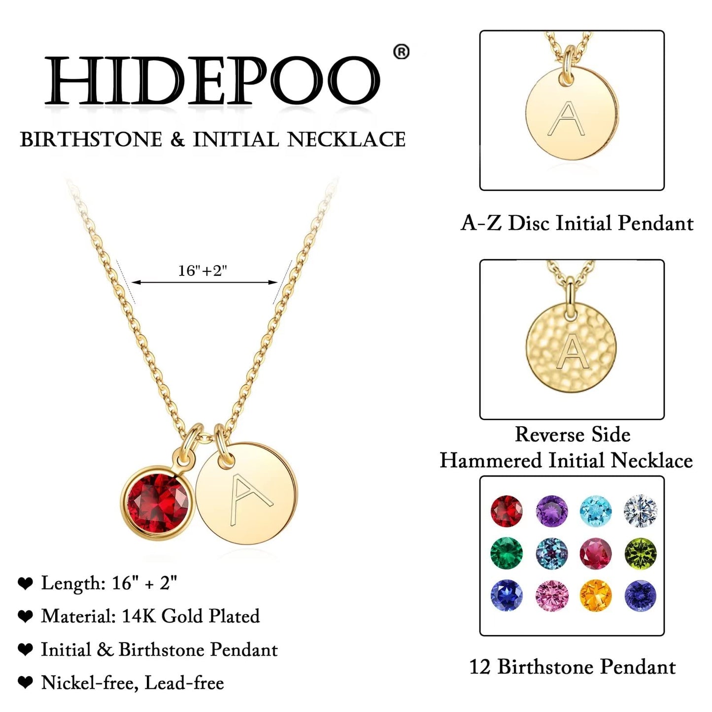Hidepoo Initial Birthstone Necklaces for Women - Personalized Mothers Day Birthday Gift for Woman Wife Sister Grandma Mom Gifts, May Emerald Birthstone Jewelry, Disc Letter T Necklace