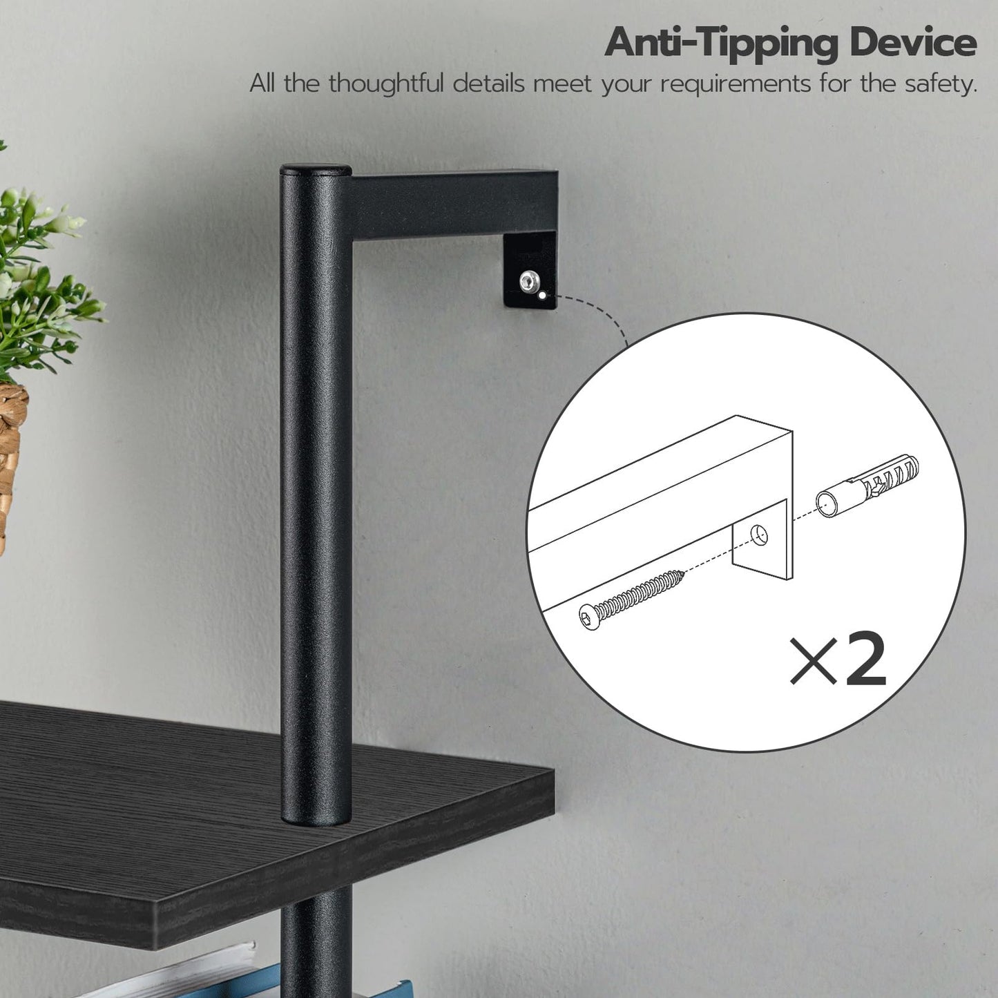 HOOBRO DIY Ladder Shelf, 6-Tier Wooden Wall Mounted Bookshelf, Narrow Bookcase, Display Shelf, Storage Rack, Plant Stand, for Living Room, Bedroom, Study, Balcony, Black BB651CJ01
