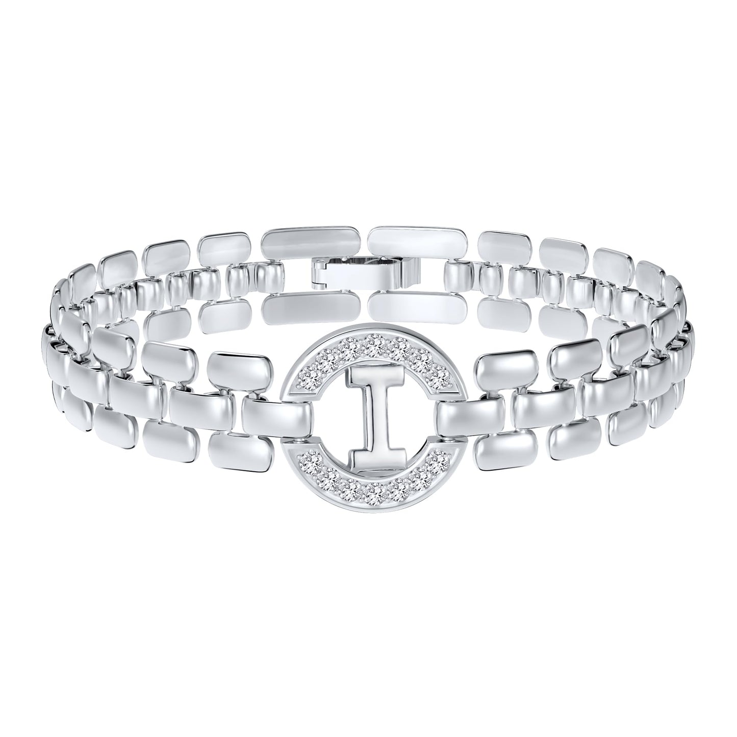 WEDDINEN Initial Bracelet,Silver Letter Bracelets for Women, Thick Bangle Wrist Gold Initial Bracelets for Women, Alphabet Bracelet Jewelry Initial I Charm Chain, 7in