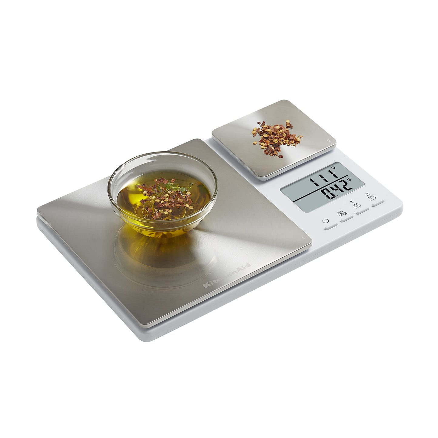 KitchenAid KQ909 Dual Platform Digital Kitchen and Food Scale, 11 Pound Capacity and Precision 16oz Capacity, White with Stainless Steel
