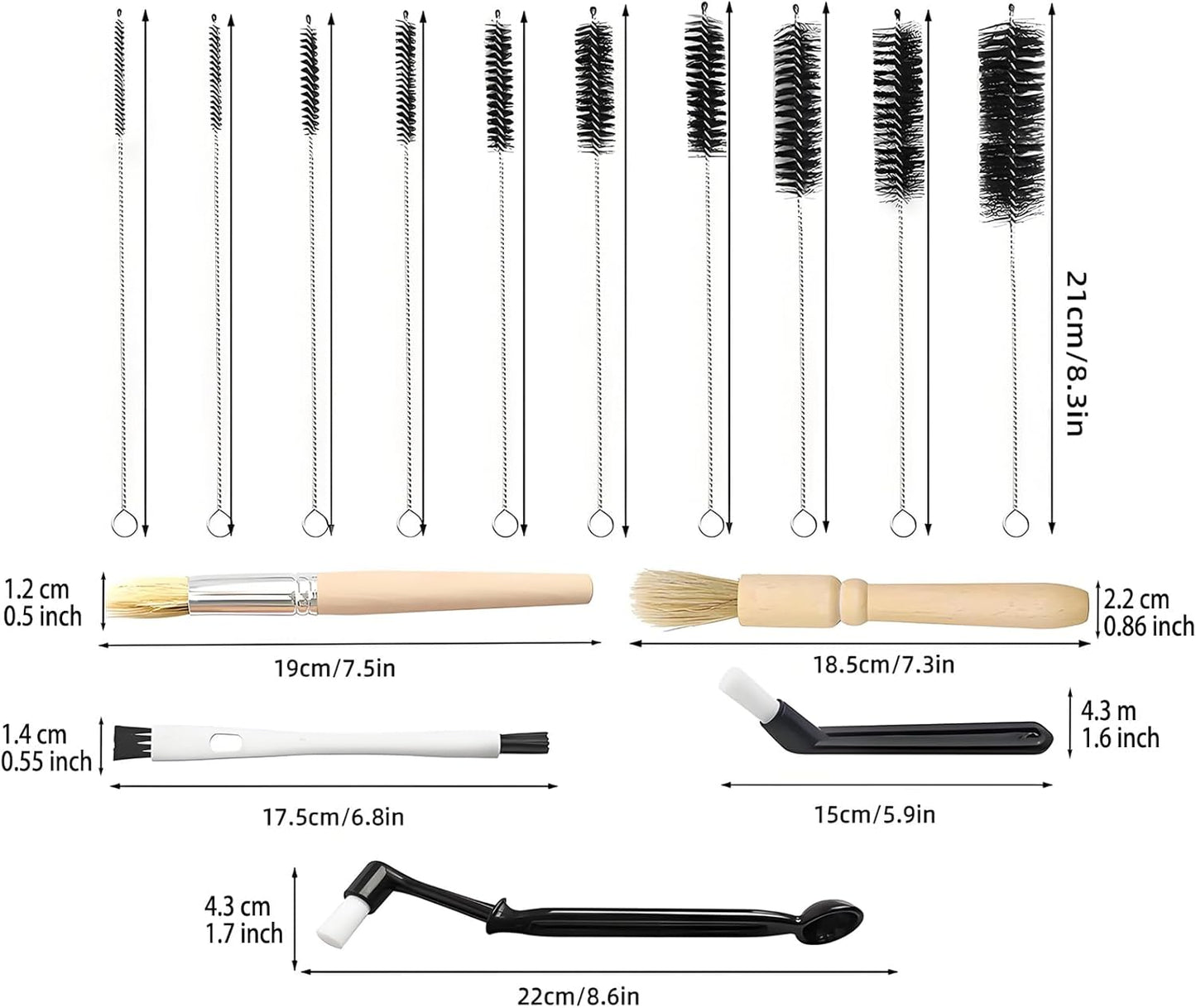 Coffee Machine Cleaning Brush - 15 PCS Straw Brush,Long Handle Bottle Brush, Flexible Scrub Brush for Water Bottles, Glasswares, Mugs,Coffee Pots, Cups,Water Bottles,Bent Pipe