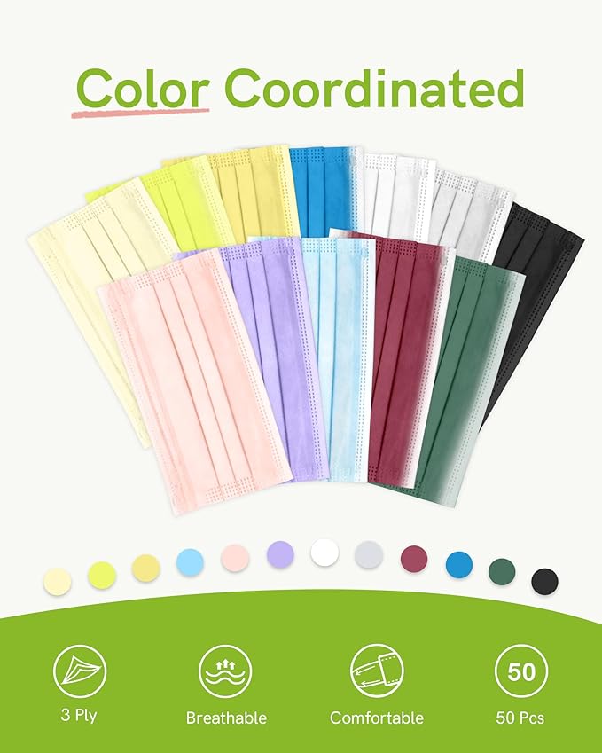 FriCARE Disposable Face Masks, 3-Ply ASTM Level 3 Medical Grade, FSA/HSA Eligible, Breathable & Comfortable for Allergy/Sun Protection, 50 Pack Pink