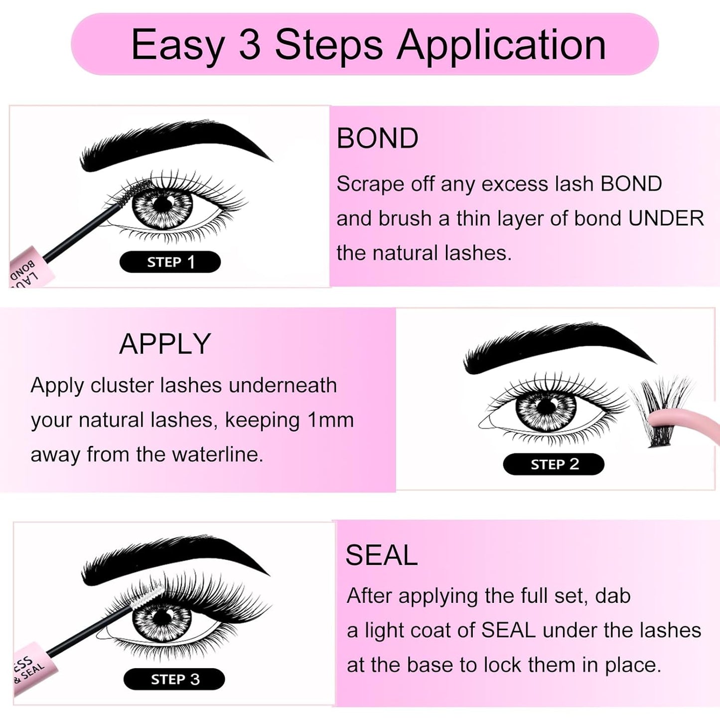 Lash Extension Kit LAUBESS Lash Clusters Kit Cluster Eyelash Extensions Kit Eyelash Clusters Lash Bond and Seal Waterproof Tweezers Brush Lash Glue Remover (Kit 40D-D-Mix9-16(0.05)