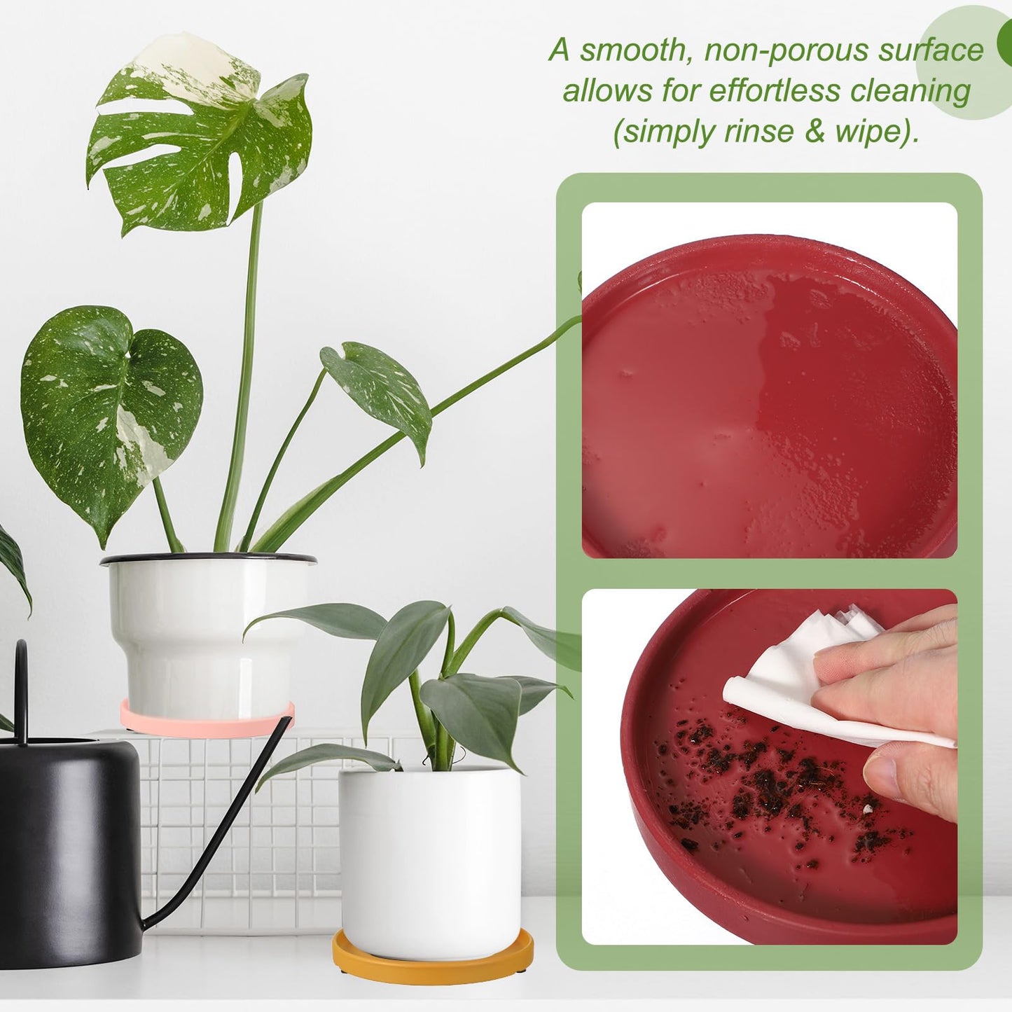 YELARXI 6.7 Inch Ceramic Plant Saucers, Round Flower Planter Water Trays Ceramic Plant Saucer Pot Tray -Fitting for (Outdoor/Indoors/Garden/Planting/Water/Flower/Coffee) Forest Green