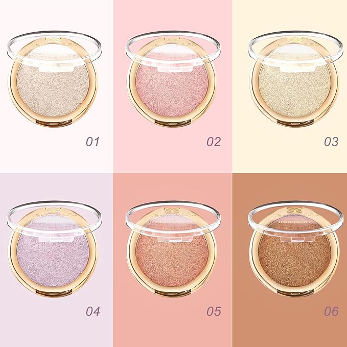 YOUNG VISION Pressed Powder Highlighter, Baked Natural Glow Contour Powder & Face Highlighter, Cruelty Free, Shimmer Highlighting Makeup for Face, Eye, Eyeshadow, Body, Skin (White)