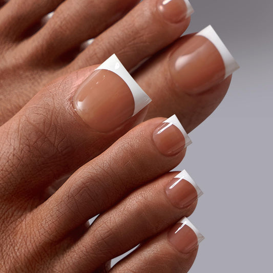 BTArtbox Press On Toenails - Lamp-Curable Sharp Square Toe Nail Press Ons with Glue for Women, Semi-Transparent Fake Toe Nail Tips with French Tip in 15 Sizes - 30 Toenails Kit, Exude Elegance