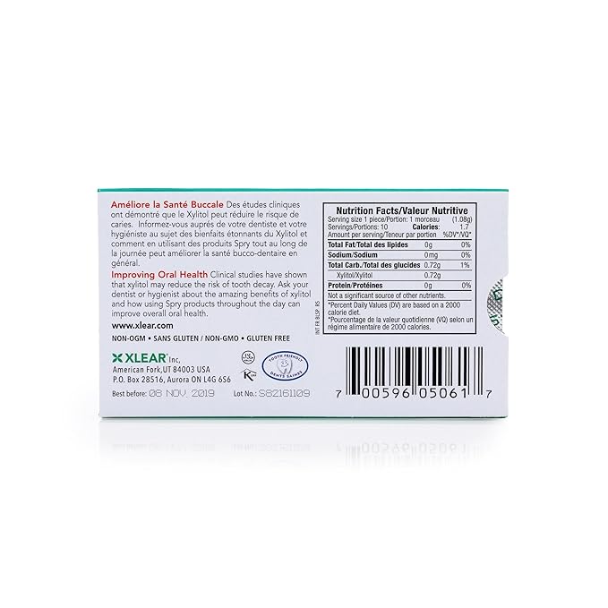Spry Fresh Natural Xylitol Chewing Gum Dental Defense System - Aspartame-Free, Sugar-Free, Non-GMO, Gluten-Free (Spearmint, 10 Count Blister Cards - Pack of 20)