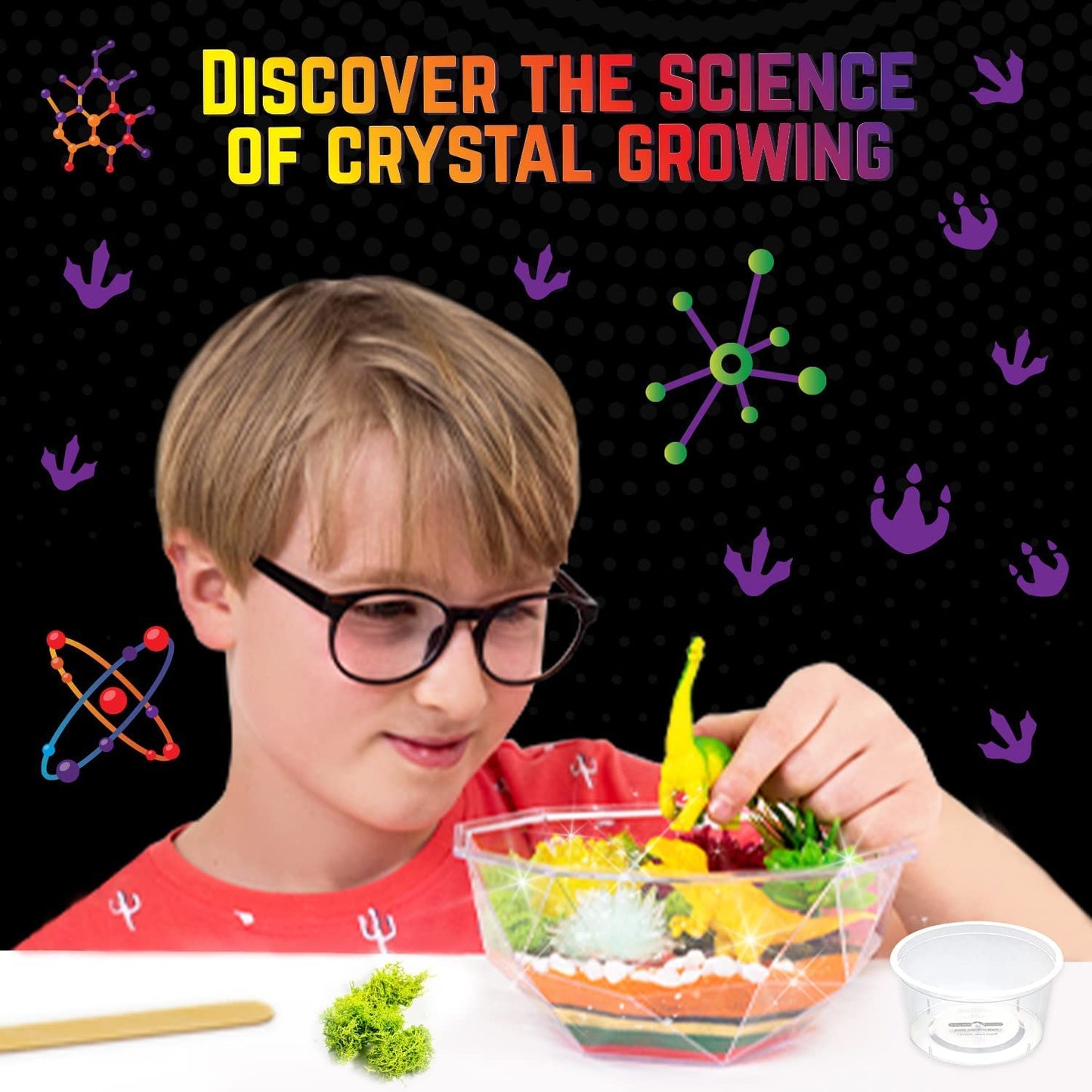 Original Stationery Dinosaur Crystal Growing Kit - Multicolor, 17-Piece, Ages 7 & Up - DIY Science Terrarium Kit with Moss & Dino Figures - Grow Your Own Crystals - Boys Birthday Gifts