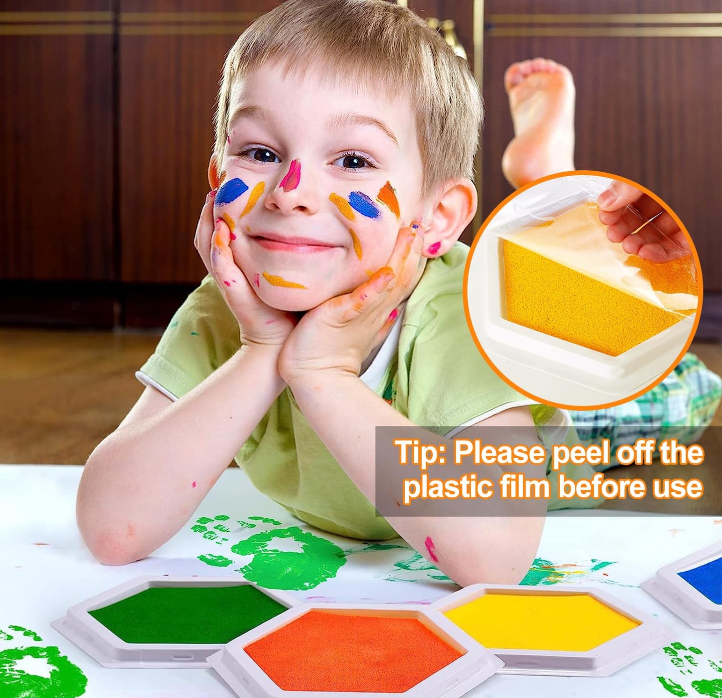 7"x8" Large Ink Pads for Kids - Handprint Footprint Size Rainbow Stamps Pad, Safe & Washable Ink Pad for Fingerprint Painting Card Making Stamp Crafting Paper Wood Fabric Scrapbook Kids Birthday Gifts