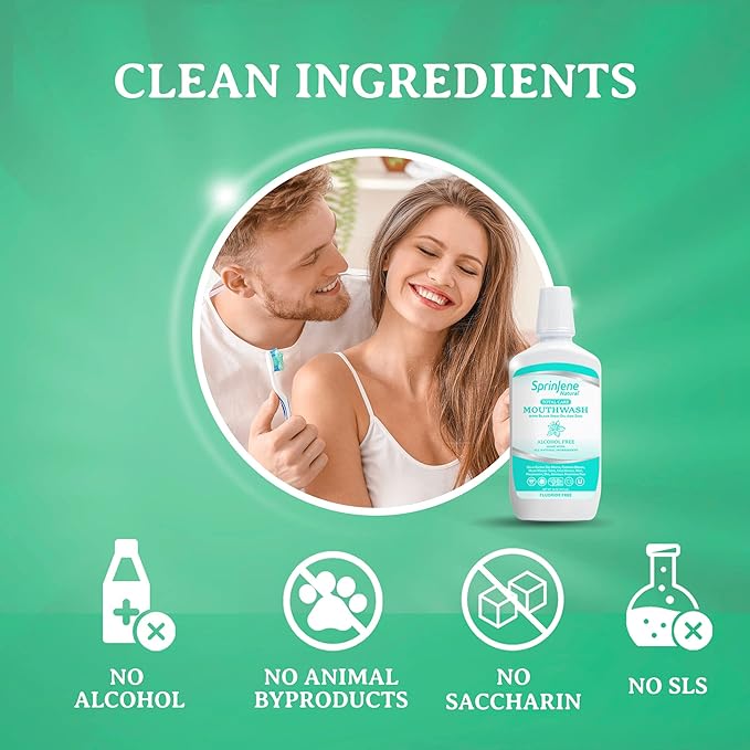 SprinJene Natural Fluoride Toothpaste for Sensitive Teeth & Gum (1 Pack) + Fluoride Free Mouthwash + Electric Toothbrush with Wireless Charger
