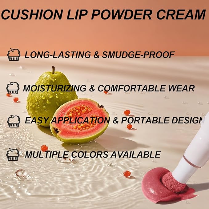 Cushion Lip Powder Cream, Matte Lip Cream - Long-Lasting & Smooth Skin, Non-Drying, Moisturizing Non-Fading Lipstick, CreaM Velvet Finish, Lightweight (N19 Rose nude)