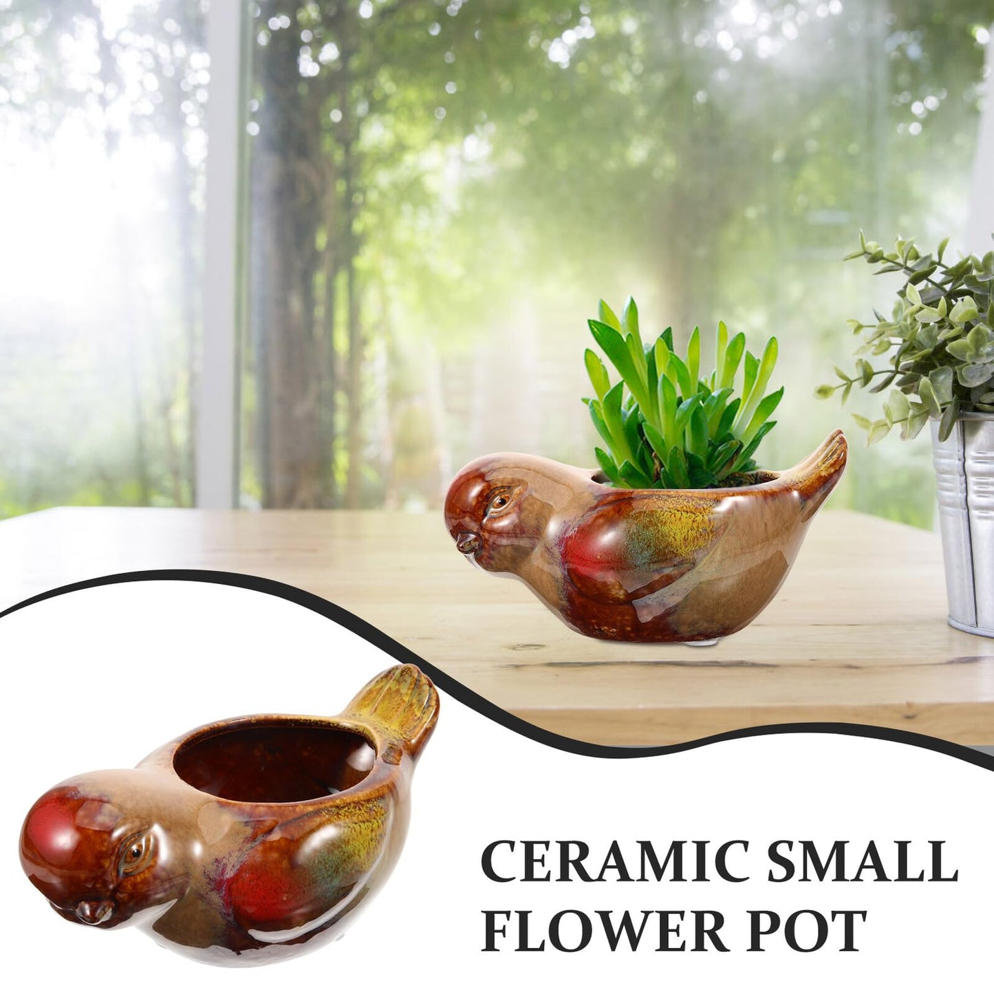 ARTIBETTER Ceramic Succulent Planter Pot Bird Design Small Flower Pot for Indoor Desktop Gardening for Succulents and Cacti