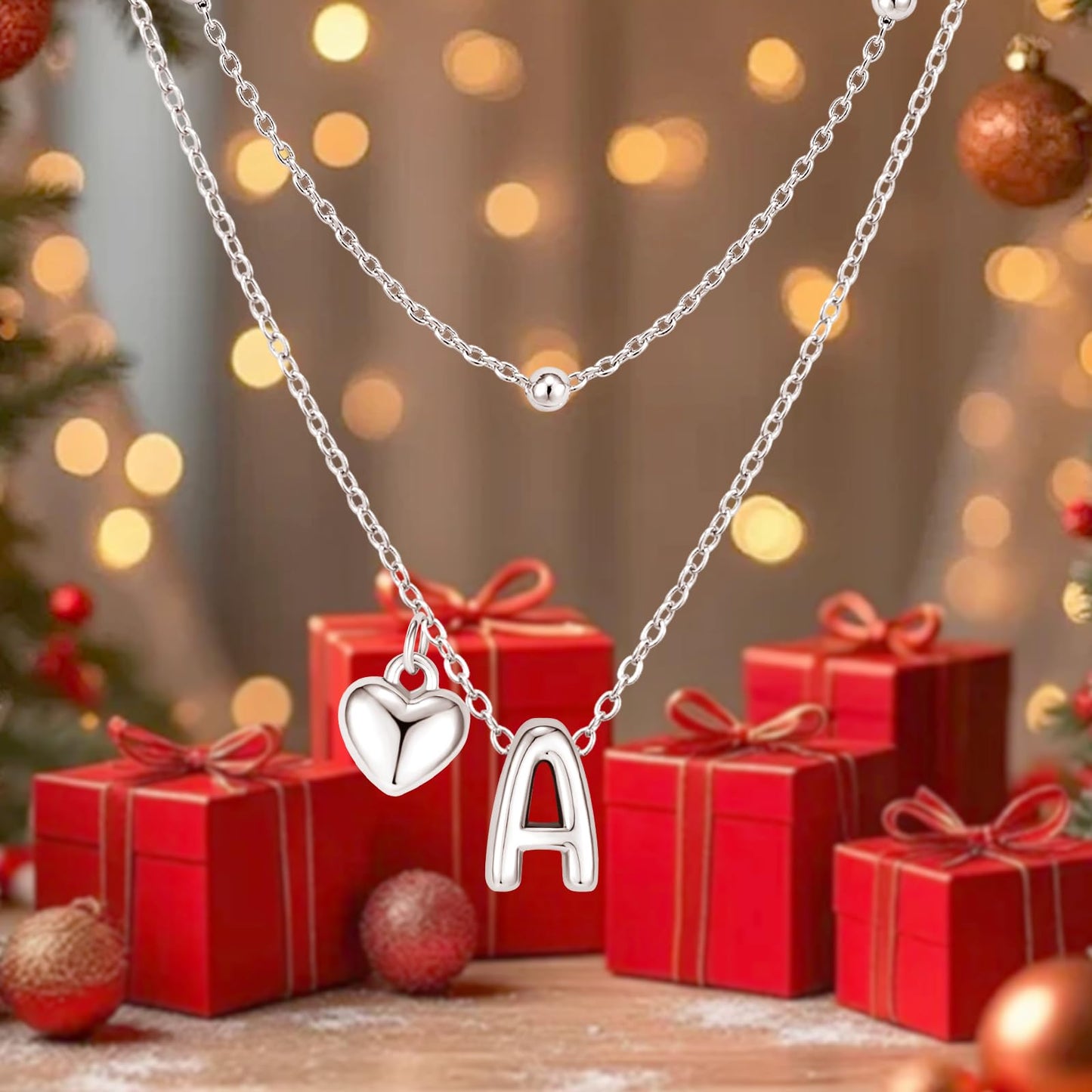 adoyi Silver Heart Initial Necklaces for Women 14k Gold Plated Layered bubble Letter Necklace Dainty Heart E Pendant Necklace Stack Birthday Valentines Gifts for Women Jewelry