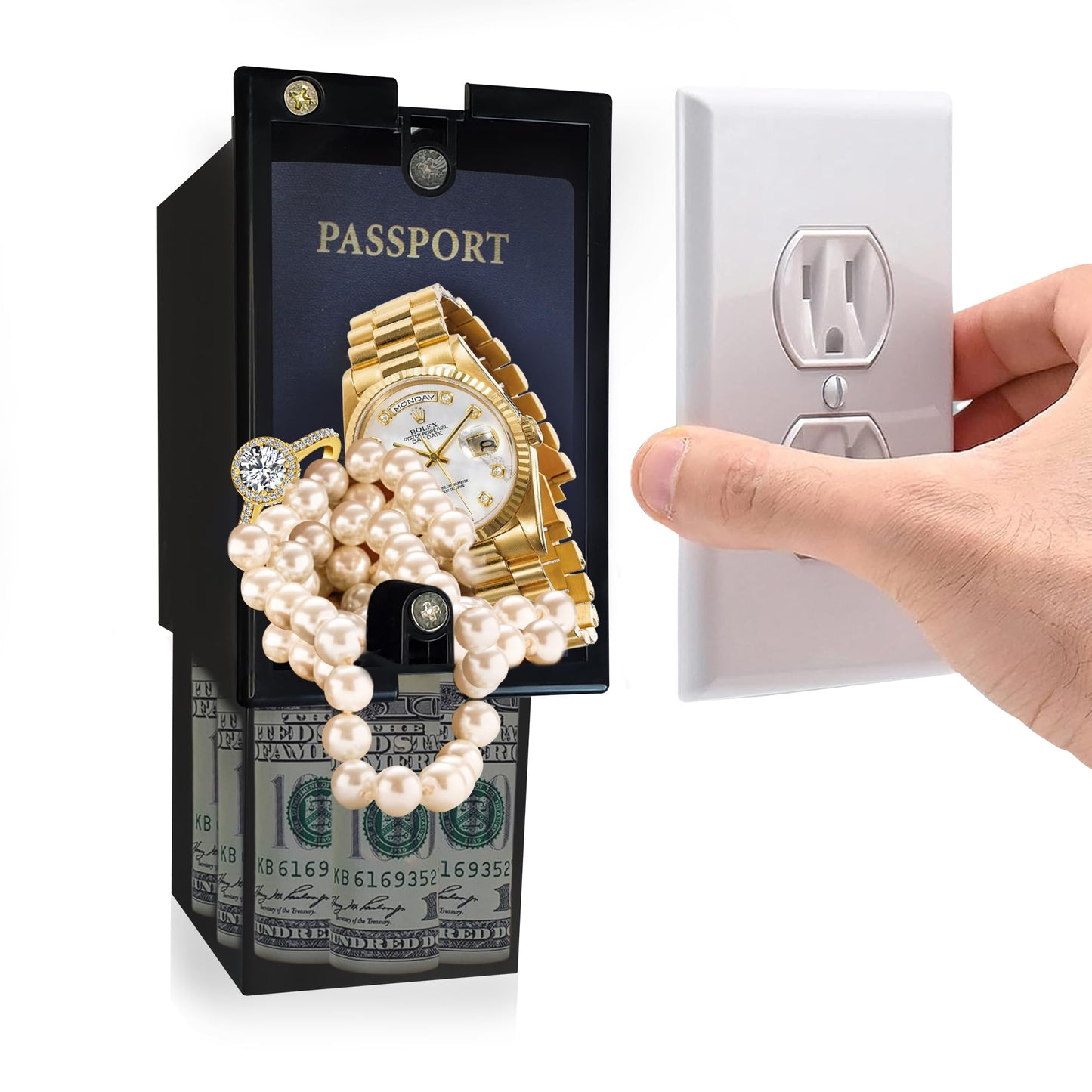 Wall Outlet Safe and Electrical Outlet Hidden Wall Safe, Hide in Plain Sight Key Money Jewelry Storage Cash Holder Safe Box (1)