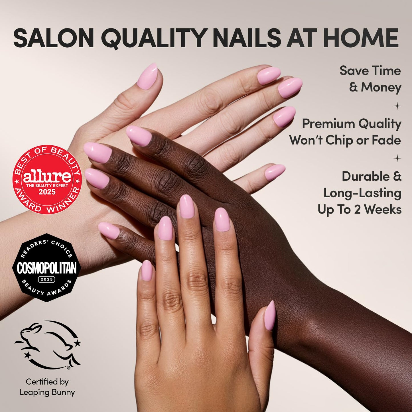 Glamnetic Press-On Nails Bundle - Sugar Doll & Think Pink | Short Almond Milky Fake Nails | Light Pastel Short Oval Fake Nails | Durable, Salon-Quality Nail Kits