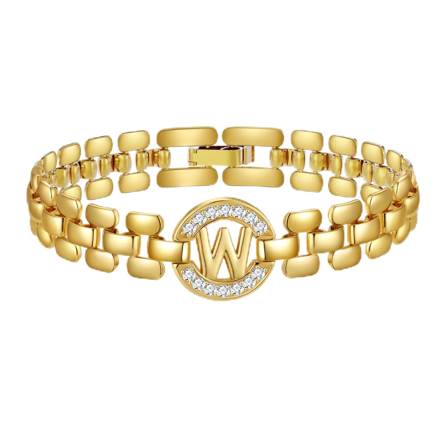 WEDDINEN Initial Bracelet,14K Gold Plated Letter Bracelets for Women, Thick Bangle Wrist Gold Alphabet Bracelet for Women, Christmas Gifts for Women Jewelry Initial W Charm Chain