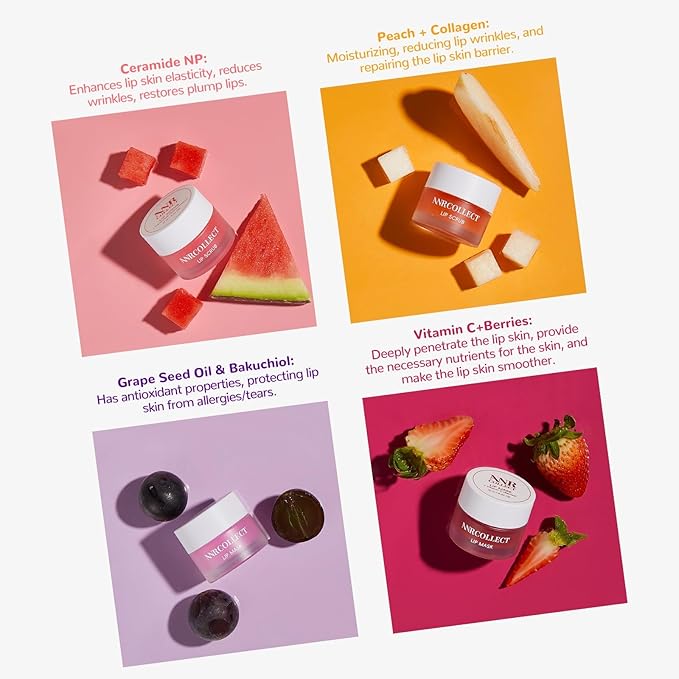 Lip Scrub & Lip Mask - Overnight Treatment Lip Care Kits with 2 Lip Exfoliator & 2 Sleeping Lip Balm, Intense Hydration Lip Set for Dry Chapped Cracked Lips, Exfoliate & Moisturize (4 Pack)