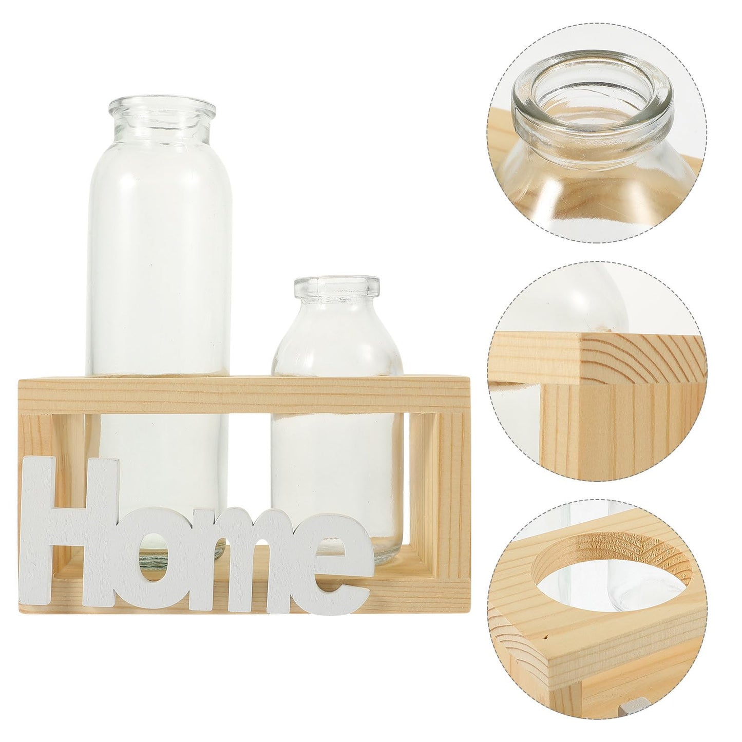 Abaodam Hydroponic Glass Vase with Wooden Rack, Nordic Style Plant Terrarium for Indoor Propagation and Home Décor, 2pcs Set Desktop Glass Planter for Hydroponic Plants