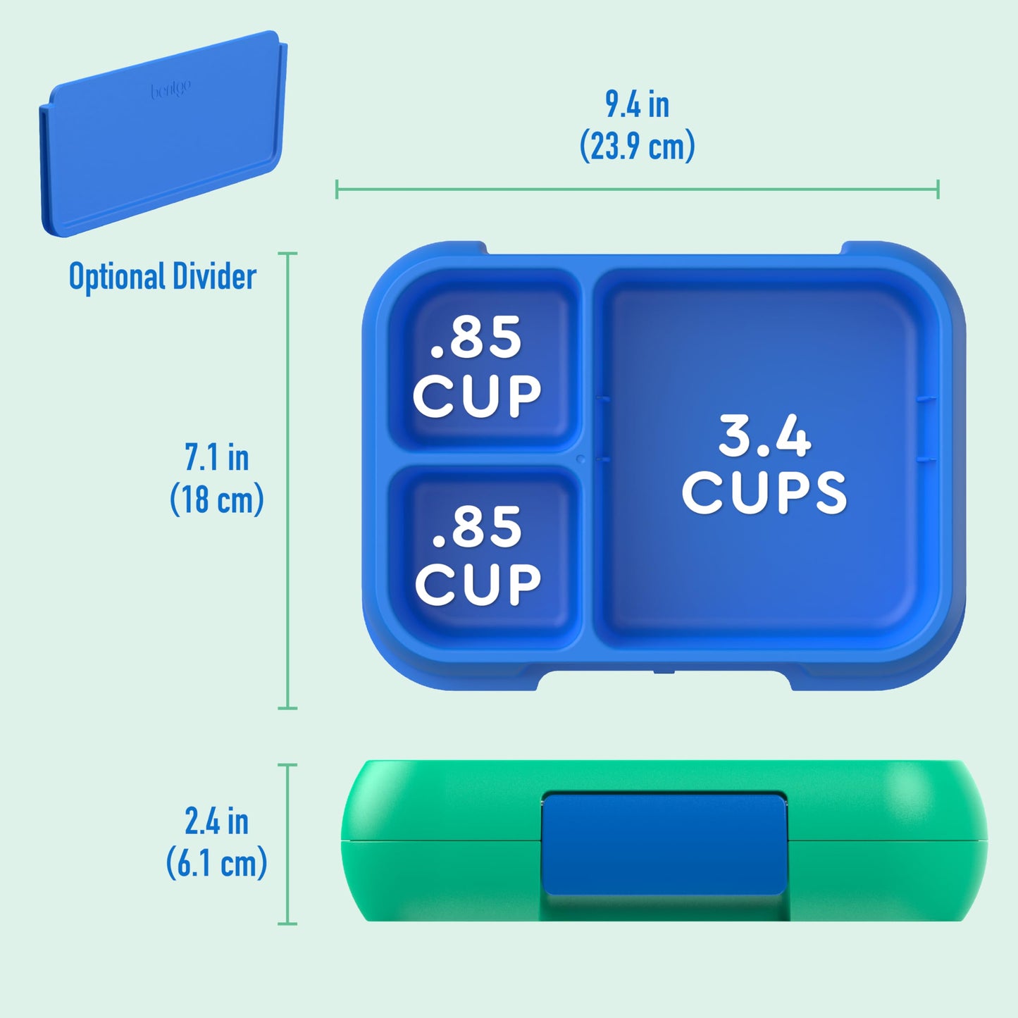 Bentgo Pop - Leak-Proof Lunch Box & Removable Divider for Ages 8+ & Teens - Lunch Container Holds 5 Cups of Food; 3-4 Compartments; Microwave/Dishwasher Safe; 2 Year Warranty (Spring Green/Blue)