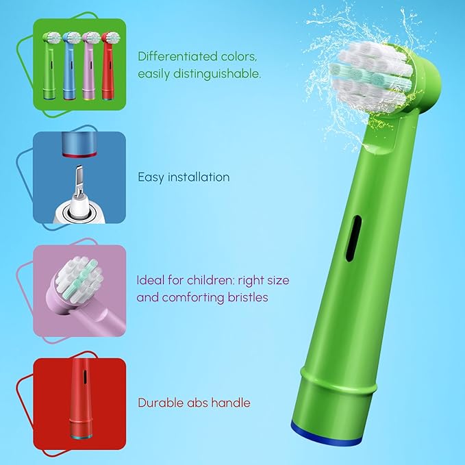 GENKENT 20 Pcs Kids Toothbrush Head Compatible with Braun Oral B Kids Electric Toothbrushes, Extra Soft Bristle for Sensitive