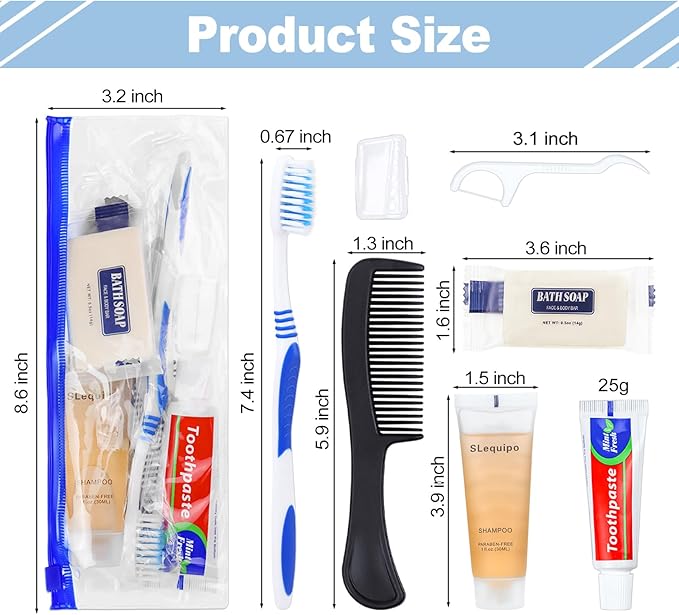 Pack of 3 Hygiene Kit, Hygiene Kit Bulk, Individually Packed, Travel Hygiene Kit with Toothbrush, Toothpaste, Comb, Shampoo, Soap and Floss Picks, Home, Suitable for Hotel, Camping, Travel