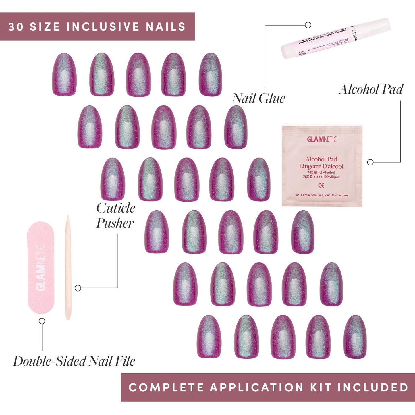 Glamnetic Press-On Nails Bundle - Candy Corn, Goal Digger & Berry Fizz | Oval Glazed Fake Nails with Ombre Design | Natural Round False Nails with Gold Foil | Short Oval Magenta Nails with