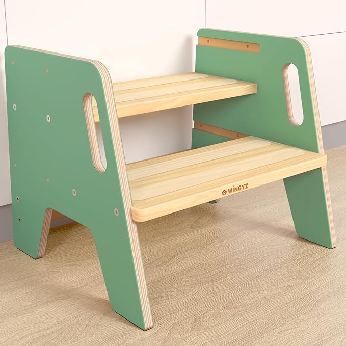 Wingyz Wooden Toddler Step Stool, Adjustable Kids Step Stool, 3-Level Height Stepstool for Bathroom Sink, Kitchen, Bedroom,Potty Training