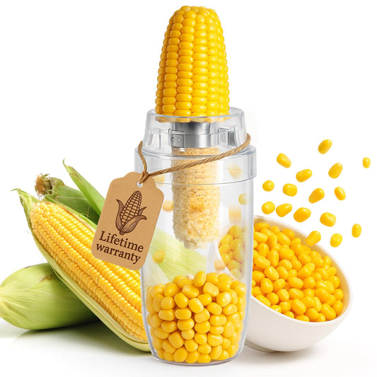Newness Corn Peeler & Stripper for Corn on the Cob, Safe Blade Hidden Inside, Oversized No-Mess Cup, Serrated Blade for Easy Kernel Removal – Prep Corn in Seconds