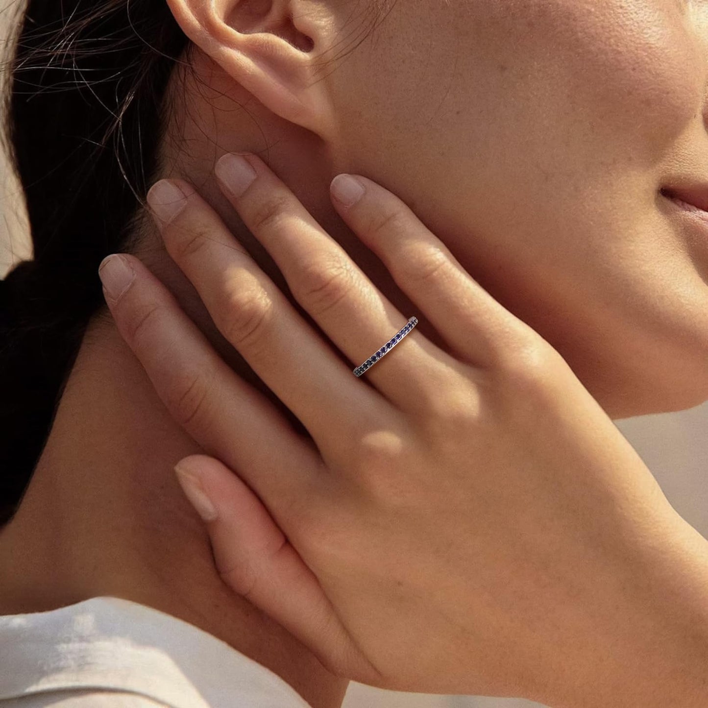 AGRULE 0.4 Cttw Blue Sapphire Wedding Ring for Women White Gold Plated Sterling Silver Dainty Simple Anniversary Band 1.7mm Wide Stackable September Birthstone Rings, Size 7
