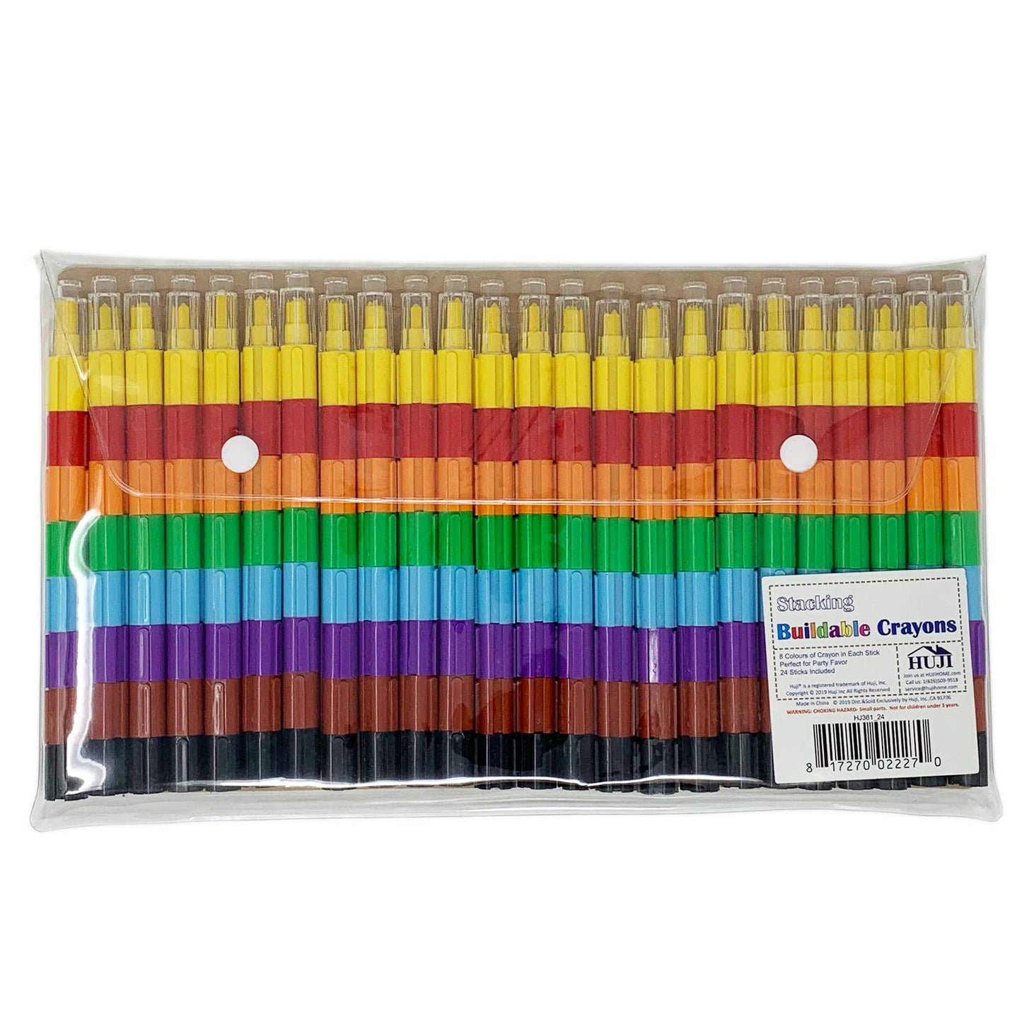 Huji Stacking Buildable 8 Colors Crayons Set, Connect Stack and Build Sideways and Up, Favorite Toys Kids Children Party Favors School Supplies Safe Non-Toxic, Easy to Hold (24)