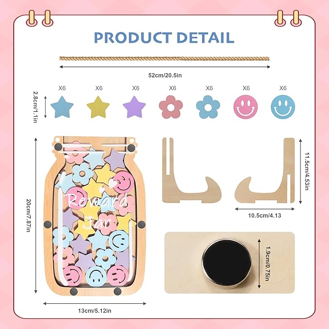 Personalized Stars Reward Jar Magnetic Reward Jar, Classroom Reward Jar for Kids, Jar Reward System Behavior Chart for Kids Incentive Chart for Classroom (Star+Smile+Flower)