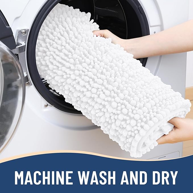 Arotive Luxury Chenille Bathroom Rug Mat, Extra Soft Thick Absorbent Shaggy Bath Rugs, Non-Slip Machine Wash Dry, Plush Bath Mats for Bathroom, Shower and Tub, 44x32, White