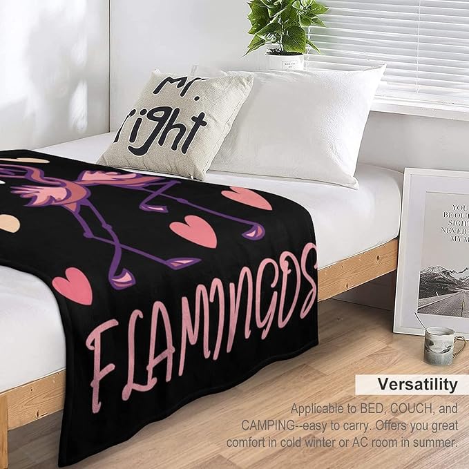 Flamingo Throw Blanket Gifts - 60 x 80 Inches Funny Throws for Women - Black Soft Fuzzy Plush Blankets for Living Room