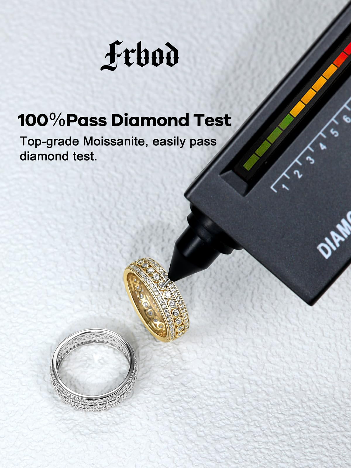 Frbod Womens Moissanite Ring Wide Diamond Row Rings Bezel Moissanite Gold Plated Bands Gifts for Wife Men Size 8