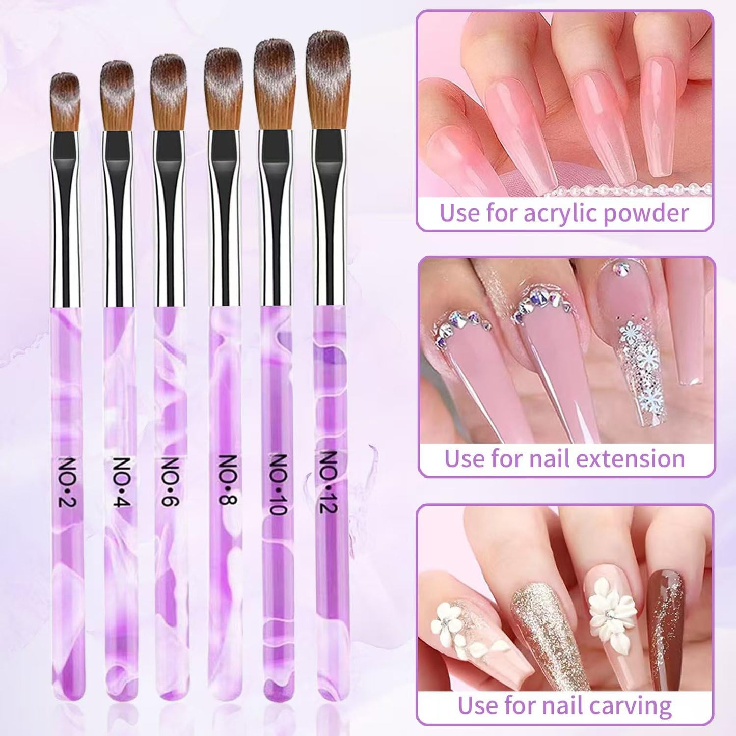 19Pcs Purple Nail Art Brush Set, Nail Brushes Kit with Acrylic Nail Brush, Gel Polish Brushes, Dotting Tools, Nail Dust Brush, Manicure Tool for Acrylic Powder Application, Sculpting & Cleaning
