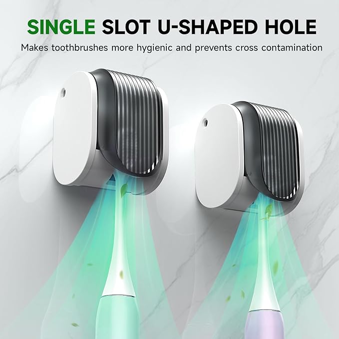 6 Pcs Toothbrush Holders Wall Mounted, Single Slot Design, Shower Self Adhesive Wall Mounted Toothbrush Holder with Cover, Waterproof and Dustproof, Suitable for Bathroom, Family, Travel (Grey)