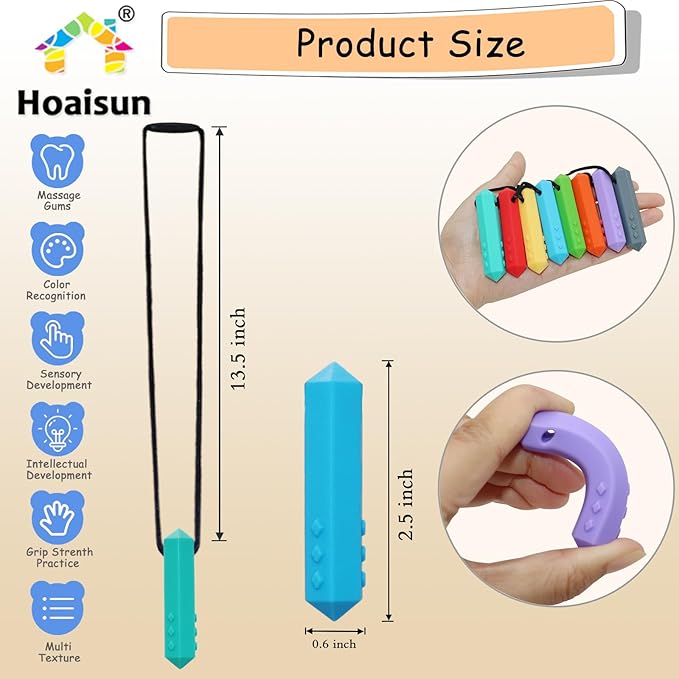 Chew Necklaces for Sensory Kids, 8 Pack Chewy Necklace Sensory Boys and Girls with Autism, ADHD, SPD, Biting, Silicone Teething Necklace Oral Chew Toys for Adults Reduce Chewing Anxiety Fidget