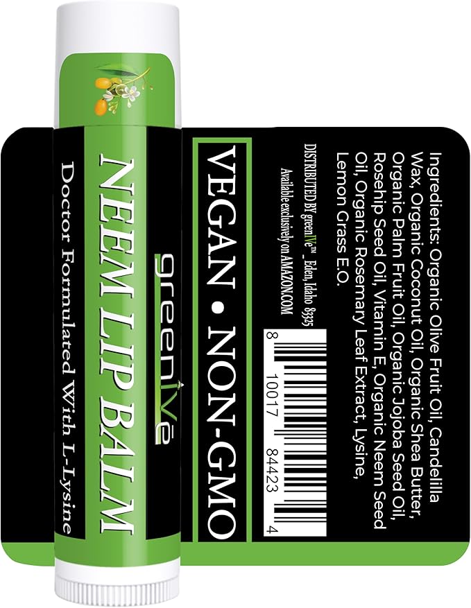 GreenIVe Neem Lip Balm, Vegan Lip Moisturizer with L-Lysine, Soothe and Soften (3)