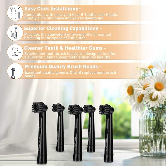 Replacement Toothbrush Heads Compatible with Oral B - ecoELEMENT 4 Pack Electric Toothbrush Heads Brush Heads Recyclable Charcoal for Oral Hygiene Soft Sensitive Professional Toothbrush Heads