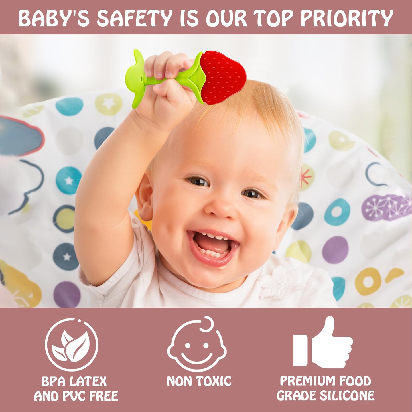 Teething Toys (5 Pack) - Tinabless Infant Teething Relief Toys&Teething Mitten Set, Food Grade Silicone Anti Dropping Wrist Hand Teethers Baby Chew Toys for Sucking Needs, Silicone Baby Teethers(Pink)