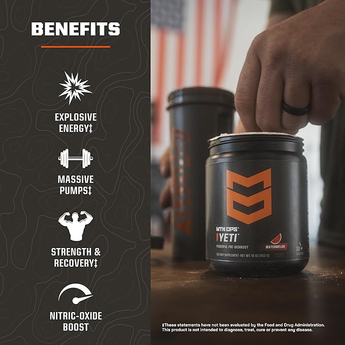 MTN OPS Yeti Pre-Workout Powder Energy Drink with Creatine, 200mg Caffeine & BCAAs with Beta Alanine, 30-Serving Tub, Pineapple Crush