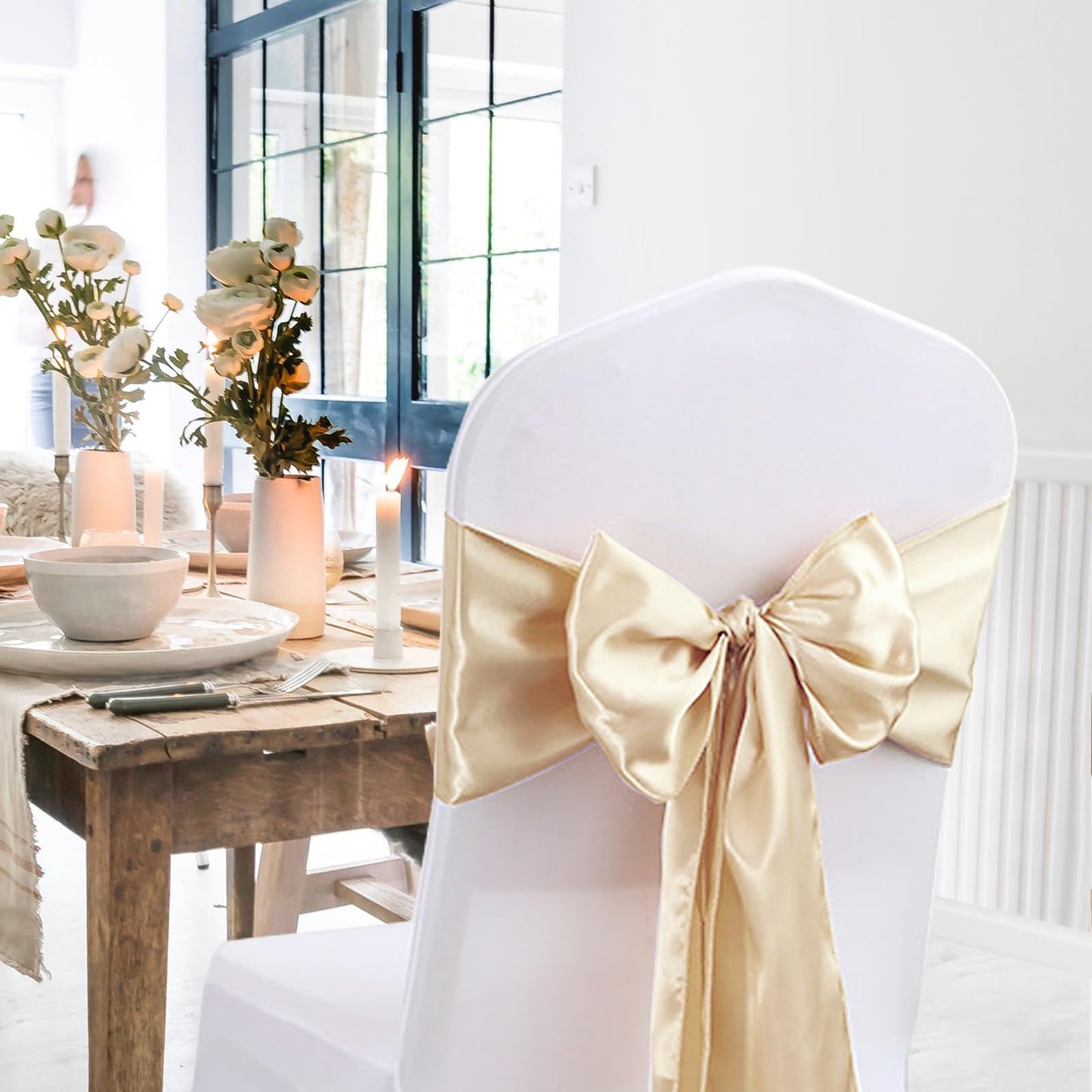 JEVIX 10 Pack Satin Table Runner 12 X 108 Inch Silk Table Runner for Party,Wedding, Birthday, Banquets,Decoration(Champagne)